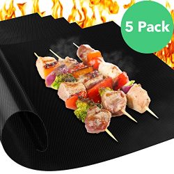 Vremi Set of 5 Non Stick Reusable BBQ Grill Mats for Gas Charcoal Electric and Smoker Grills  ...