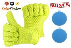 ColorKitchen Oven Gloves Silicone Heat Resistant Oven Mitts BBQ Barbecue Gloves for BBQ Cooking  ...