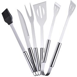 Ordekcity BBQ Grill Tools Set, 5-Piece Barbecue Accessories Stainless Steel Grilling Utensils, C ...