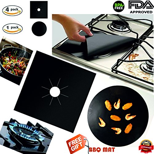 Gas stove burner covers,And FREE BBQ Grill Mat Stove top burner liner,Gas Range Protector